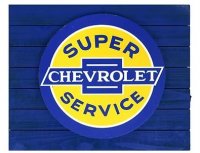 E25113 CHEVY SERVICE BACKLID LED METAL SIGN ON A WOOD PLANK 18X15X2